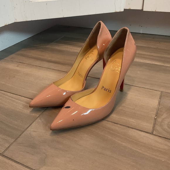 Final Sale! Christian Louboutin Nude Tan Patent Leather Pumps Heels AS IS sz 35 - Picture 7 of 7